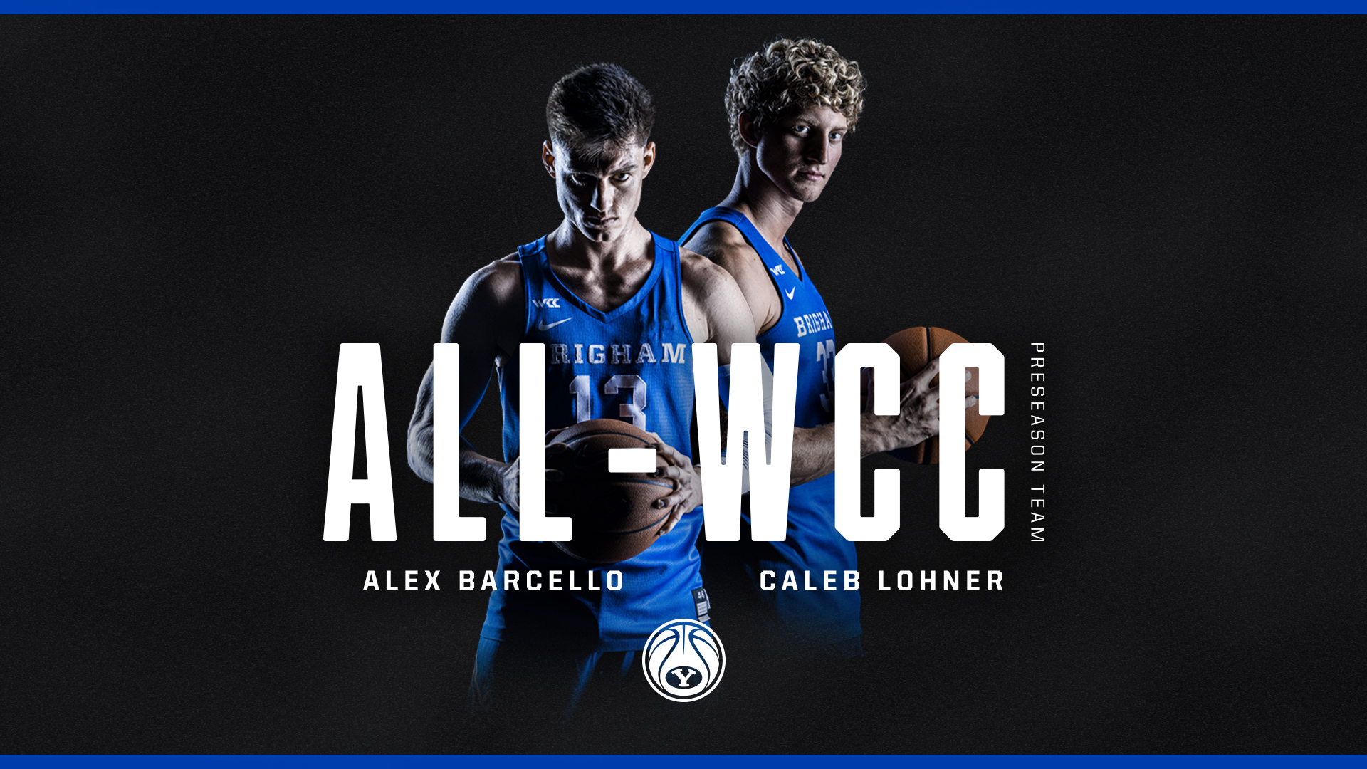 Alex Barcello and Caleb Lohner BYU men's basketball all-WCC graphic