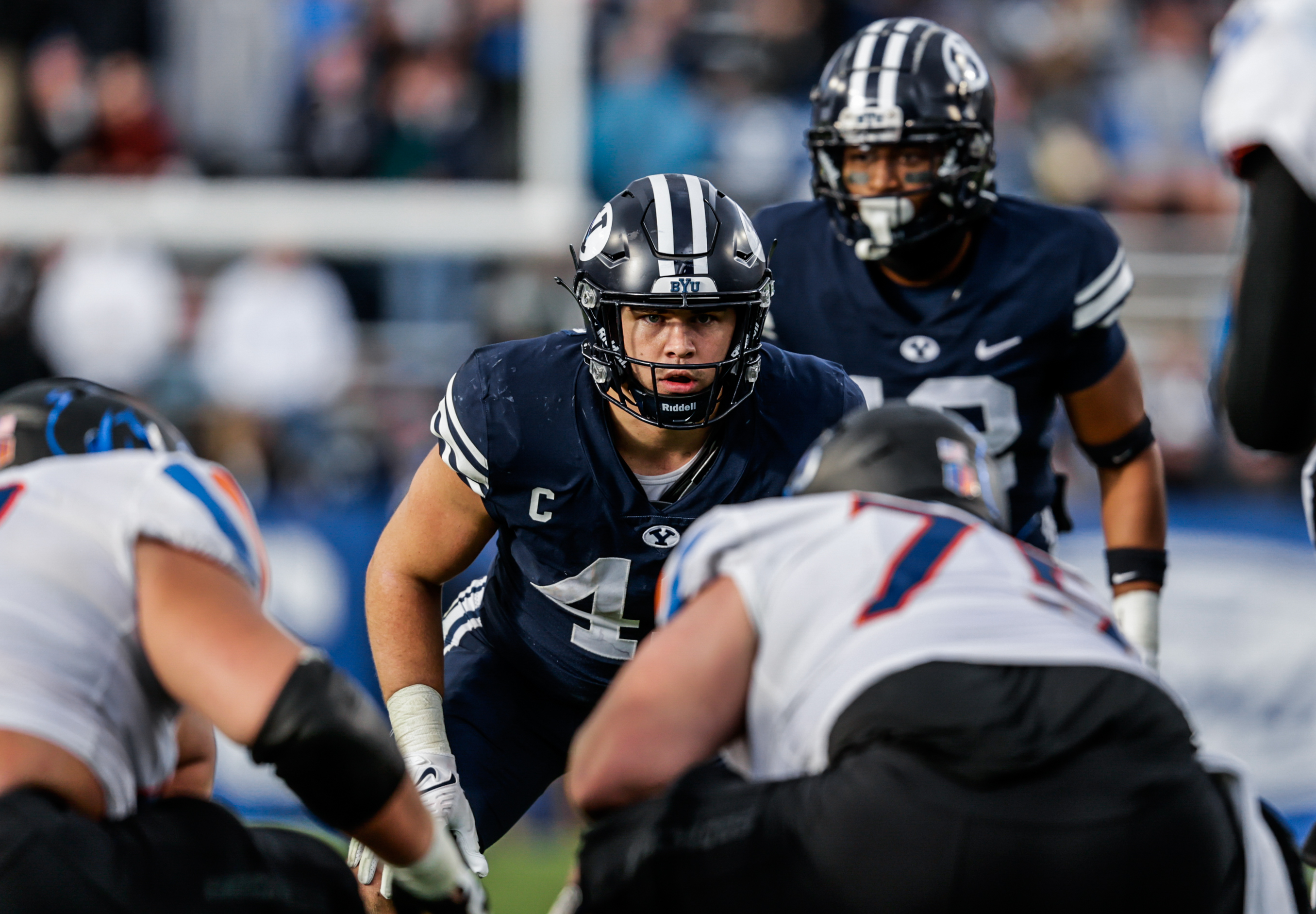 Payton Wilgar awaits play against Boise State.