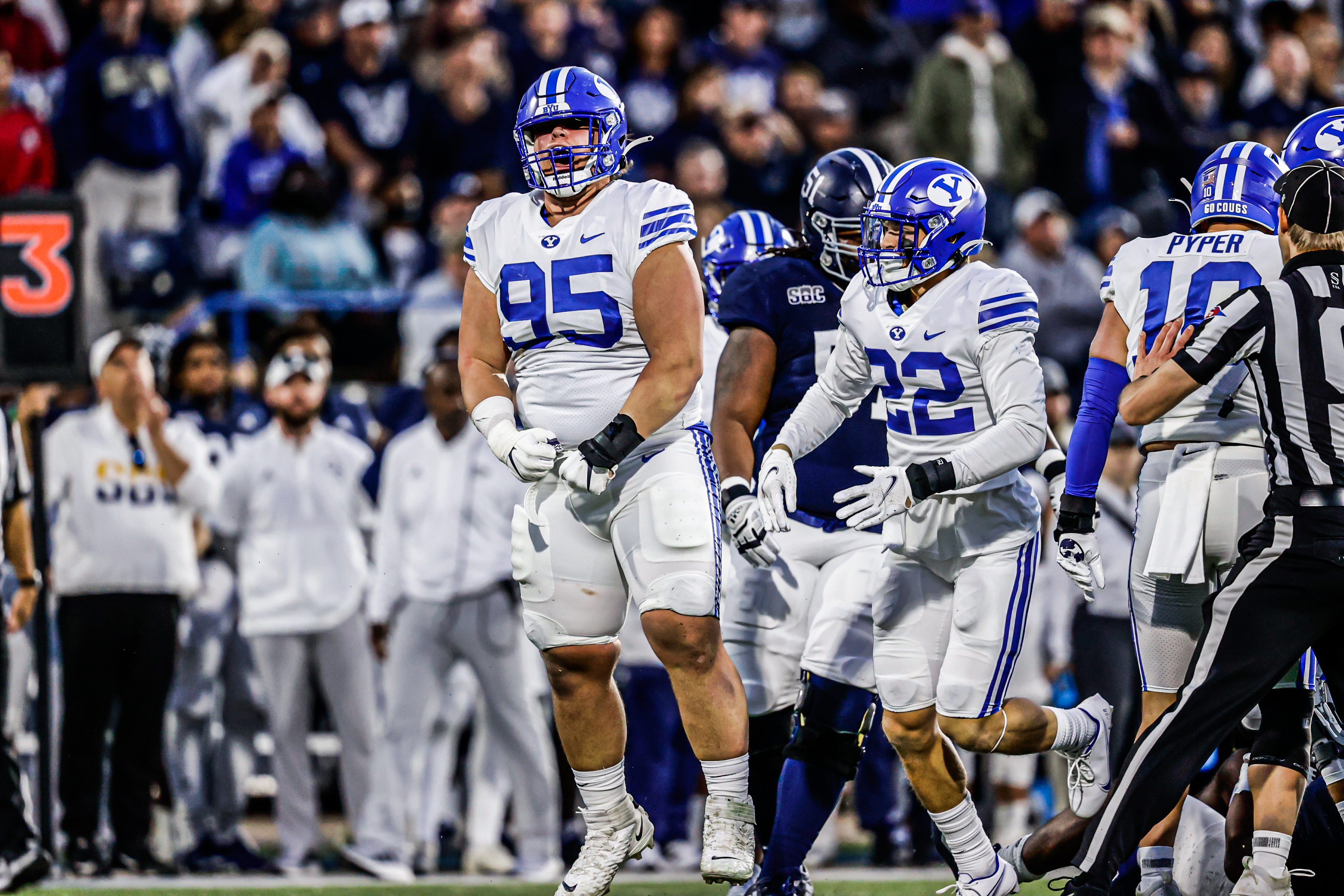 Caden Haws celebrates tackle vs. Georgia Southern