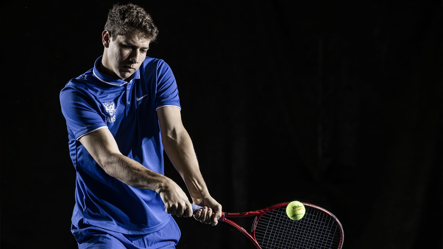 Ben Gajardo hits the ball during media day