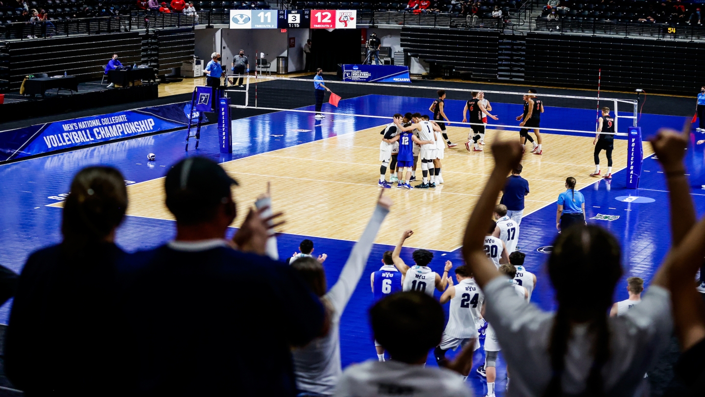 Looking from the crowd after BYU wins a point at the NCAA semifinals